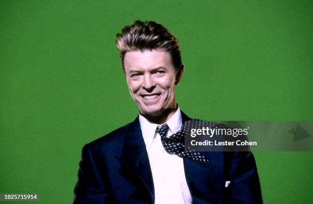 English singer David Bowie performs on the set of his music video "Jump They Say" in Los Angeles, California, March 1993.
