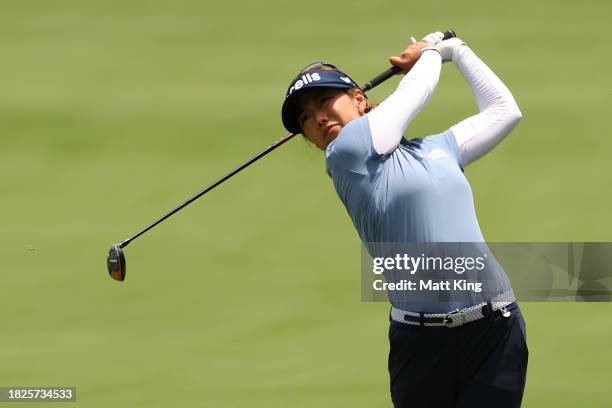 Jenny Shin of South Korea plays a shot on the 1st hole during the ISPS HANDA Australian Open at The Australian Golf Course on December 02, 2023 in...