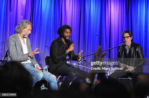 Scooter Weintraub, Gary Clark Jr. And Vice President of the GRAMMY Foundation Scott Goldman onstage during An Evening With Gary Clark Jr. At The...