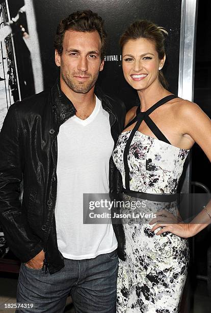 Player Jarret Stoll and sportscaster Erin Andrews attend the premiere of "Captain Phillips" at the Academy of Motion Picture Arts and Sciences on...