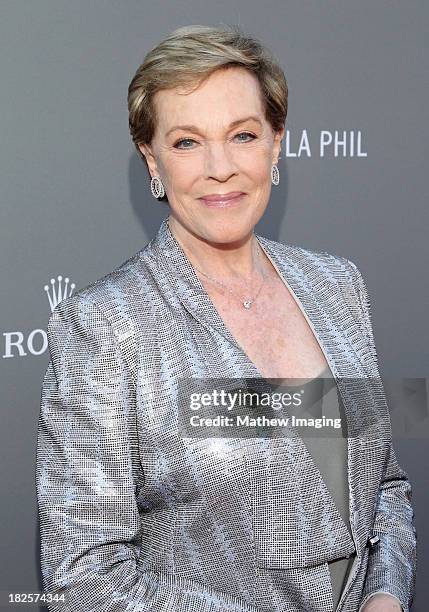 Actress Julie Andrews arrives at the Los Angeles Philharmonic's 10th Anniversary Celebration at Walt Disney Concert Hall on September 30, 2013 in Los...