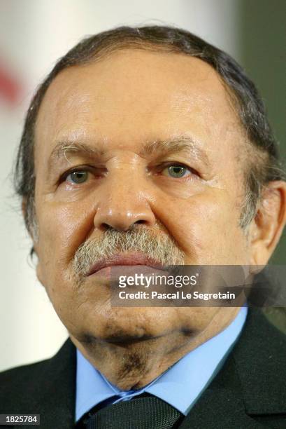Algerian President Abdelaziz Bouteflika attends a meeting at the Palace of Nations March 3, 2003 in Algiers, Algeria. French President Jacques Chirac...