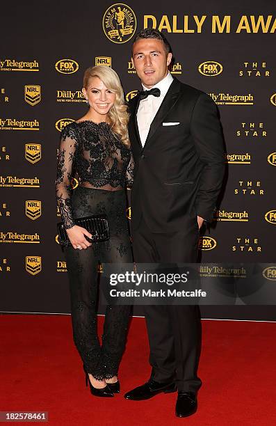 Sam Burgess and Joelle Hadjia arrive ahead of the 2013 Dally M Awards at Star City on October 1, 2013 in Sydney, Australia.