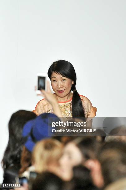 Designer Tsumori Chisato walks the runway during Tsumori Chisato Ready to Wear show as part of the Paris Fashion Week Womenswear Spring/Summer 2014...