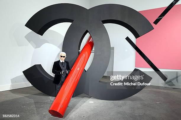 Karl Lagerfeld attends the Chanel show as part of the Paris Fashion Week Womenswear Spring/Summer 2014 on October 1, 2013 in Paris, France.
