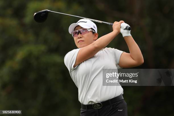 Jiyai Shin of South Korea tees off on the 7th hole during the ISPS HANDA Australian Open at The Australian Golf Course on December 02, 2023 in...