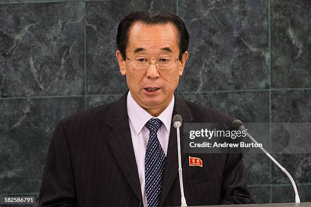 Pak Kil Yon, Vice Minister for Foreign Affairs for North Korea, speaks at the 68th United Nations General Assembly on October 1, 2013 in New York...