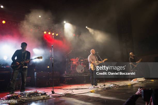 Joey Santiago, David Lovering, Black Francis and Kim Shattuck of The Pixies perform on stage on Day 3 of Riot Fest and Carnival 2013 at Humboldt Park...