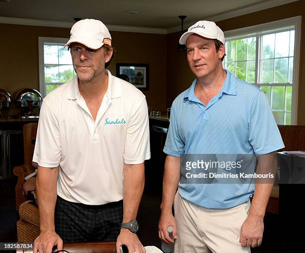 Slade Smiley and Lewis Henderson attend the Golf Clinic with Greg Norman and Golf Tournament during Day Three of the Sandals Emerald Bay Celebrity...