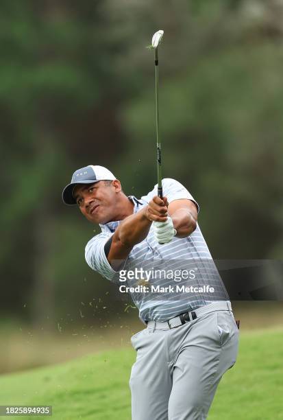 Jhonattan Vegas of Venezuela plays a shot on the 7th hole during the ISPS HANDA Australian Open at The Australian Golf Course on December 02, 2023 in...