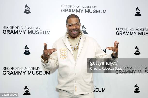 Busta Rhymes attends A Celebration And Conversation With Busta Rhymes at The GRAMMY Museum on December 01, 2023 in Los Angeles, California.