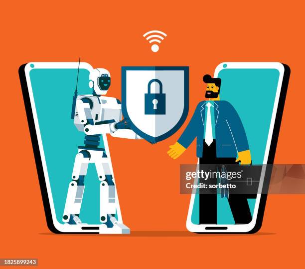 shielding - robot - android phone stock illustrations