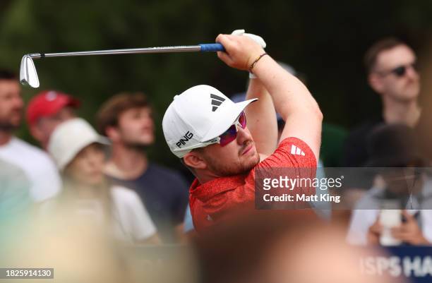 Connor Syme of Scotland tees off on the 13th hole during the ISPS HANDA Australian Open at The Australian Golf Course on December 02, 2023 in Sydney,...