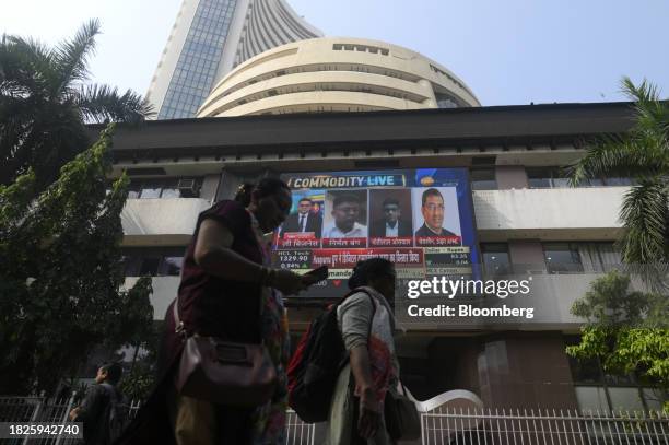 The Bombay Stock Exchange building in Mumbai, India, on Wednesday, Dec. 6, 2023. India's stock market value reached more than $4 trillion Tuesday for...