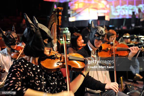 The London Chamber Orchestra rehearse a medley of Hans Zimmer film scores, including 'The Dark Knight Rises' for the Classic BRIT Awards, on October...