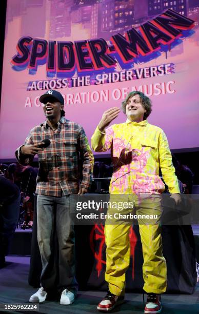 Metro Boomin and Daniel Pemberton speak at the SPIDER-MAN: ACROSS THE SPIDER-VERSE, A Celebration of Music, Live Orchestra Event at the Academy...