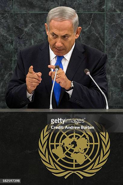 Israeli Prime Minister Benjamin Netanyahu speaks at the 68th United Nations General Assembly on October 1, 2013 in New York City. Over 120 prime...