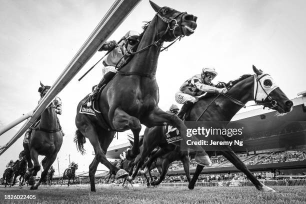 Tom Sherry riding Phearson wins Race 7 James Squire Festival Stakes during Sydney Racing at Rosehill Gardens on December 02, 2023 in Sydney,...