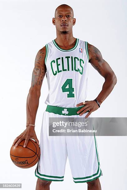 Keith Bogans of the Boston Celtics poses for a picture during media day at the Boston Sports Club in Waltham, Massachusetts on September 30, 2013....