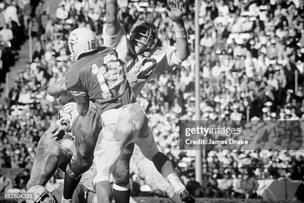 Cotton Bowl Classic: Texas QB James Street in action, pass under pressure vs Notre Dame at Cotton Bowl Stadium. Dallas, TX 1/1/1970 CREDIT: James...