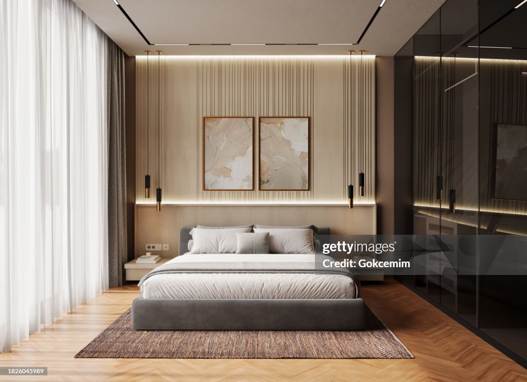 Modern Cozy Bedroom Interior Design 3d Rendering High-Res Stock Photo ...