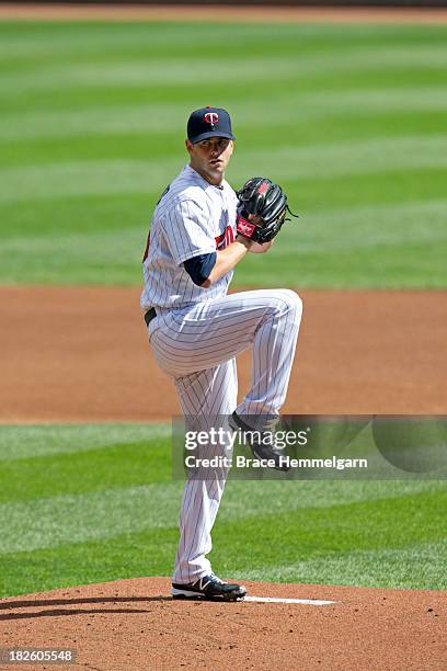 Scott Diamond of the Minnesota Twins pitches against the Oakland Athletics on September 12, 2013 at Target Field in Minneapolis, Minnesota. The...