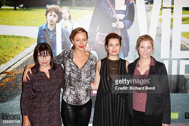 Director Isabelle Czajka and actresses Julie Ferrier, Emmanuelle Devos and Natacha Regnier attend 'La Vie Domestique' Paris premiere at MK2 Cinema on...
