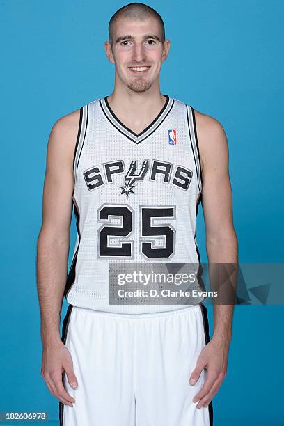 Nando de Colo of the San Antonio Spurs poses for a picture during the NBA Media Day at the Spurs Practice Facility on September 30, 2013 in San...