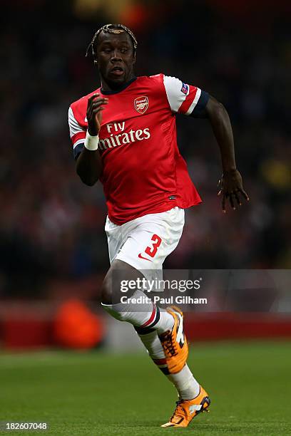 Bacary Sagna of Arsenal in action during UEFA Champions League Group F match between Arsenal FC and SSC Napoli at Emirates Stadium on October 1, 2013...