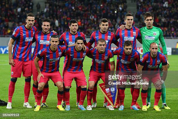 The Steaua Bucuresti team line up during the UEFA Champions League Group E Match between FC Steaua Bucuresti and Chelsea at the National Arena...