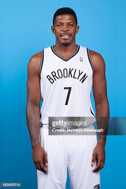 Joe Johnson of the Brooklyn Nets poses for a portrait during Media Day on September 30, 2013 at Barclay's Center in Brooklyn Borough of New York, New...