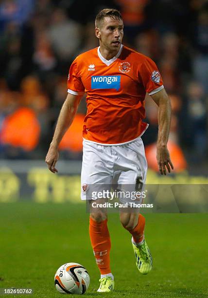 Kirk Broadfoot of Blackpool in action during the Sky Bet Championship match between Blackpool and Bolton Wanderers at Bloomfield Road on October 01,...