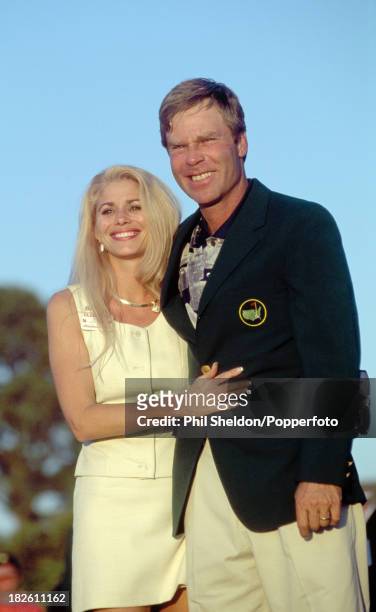 Ben Crenshaw of the United States with his wife Julie after winning the US Masters Golf Tournament held at the Augusta National Golf Club, Georgia,...