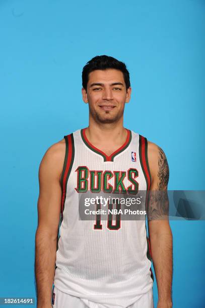 Carlos Delfino of the Milwaukee Bucks poses for a portrait during media day on September 30, 2013 at the Bucks Training Center in St. Francis,...