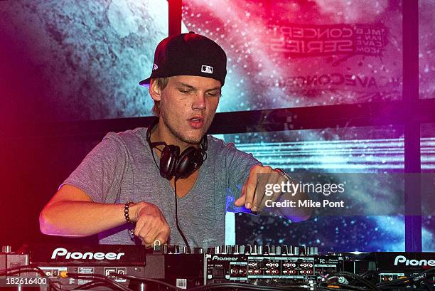 Avicii performs at the MLB Fan Cave on October 1, 2013 in New York City.