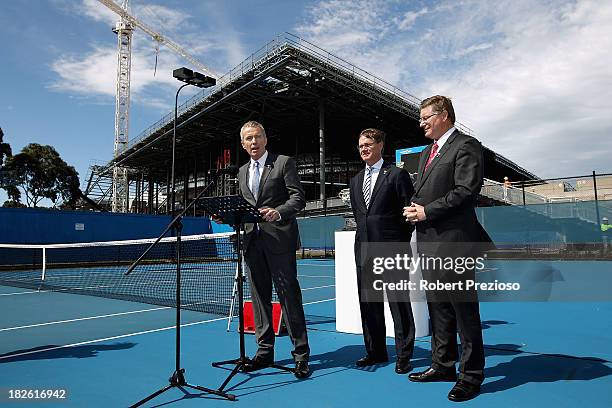 Tennis Australia CEO Craig Tiley speaks during the official launch of the 2014 Australian Open at Melbourne Park on October 2, 2013 in Melbourne,...