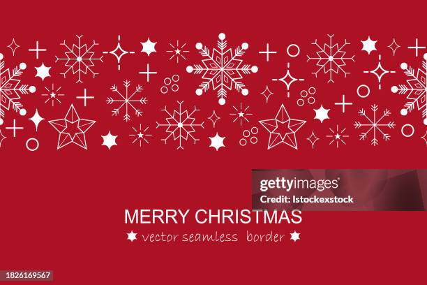 weiße und rote nahtlose schneeflockenbordüre, weihnachtliches design für grußkarte. - dachbalken stock-grafiken, -clipart, -cartoons und -symbole