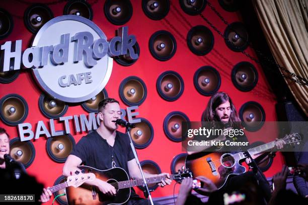 Dan Reynolds and Wayne Sermon of Imagine Dragons perform during Hard Rock Baltimore Grand Reopening With Special Performance By Imagine Dragons at...