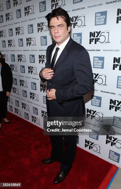 Actor Benicio del Toro attends the "Jimmy P: Psychotherapy Of A Plains Indian" premiere during the 51st New York Film Festival at Alice Tully Hall at...