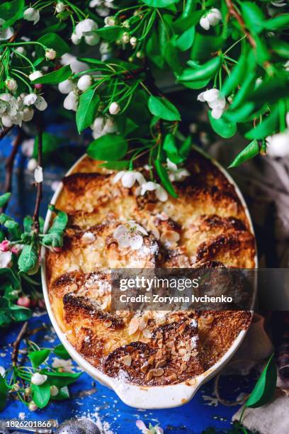 rhubarb bread pudding - rhubarb bread stock pictures, royalty-free photos & images