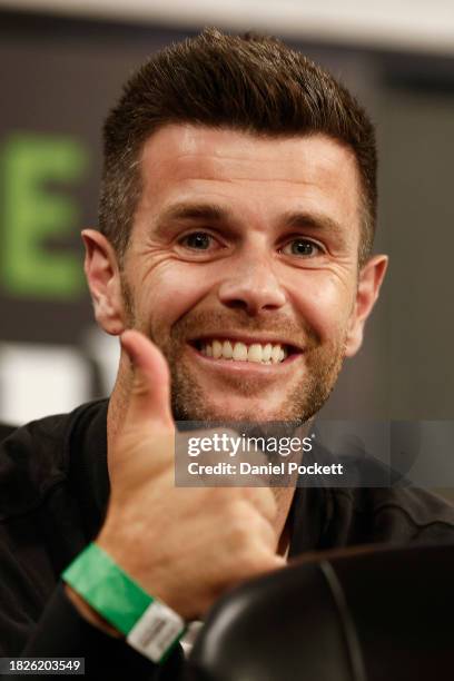 Former AFL player Trent Cotchin poses for a photograph during the round nine NBL match between South East Melbourne Phoenix and New Zealand Breakers...