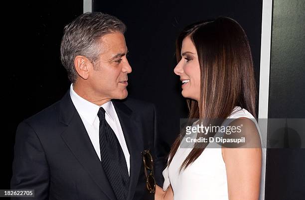 George Clooney and Sandra Bullock attend the "Gravity" New York premiere at AMC Lincoln Square Theater on October 1, 2013 in New York City.