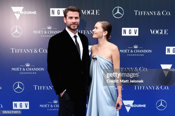 Liam Hemsworth and Gabriella Brooks attend the NGV Gala 2023 at the National Gallery of Victoria on December 02, 2023 in Melbourne, Australia.
