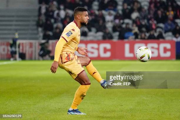 Matthieu UDOL of Metz during the Ligue 1 Uber Eats match between Lille Olympique Sporting Club and Football Club de Metz at Stade Pierre Mauroy on...