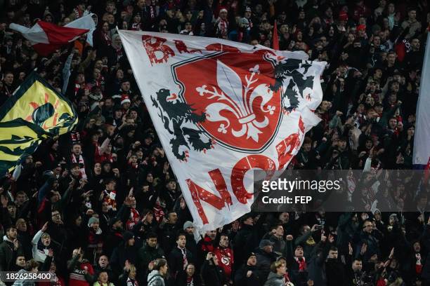 Fans of Metz during the Ligue 1 Uber Eats match between Lille Olympique Sporting Club and Football Club de Metz at Stade Pierre Mauroy on December 3,...