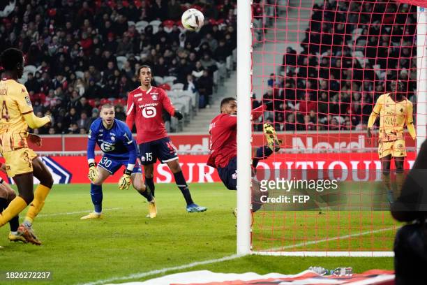 Lucas CHEVALIER and Leny YORO of Lille during the Ligue 1 Uber Eats match between Lille Olympique Sporting Club and Football Club de Metz at Stade...