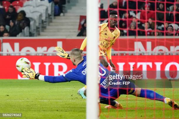 Lucas CHEVALIER of Lille during the Ligue 1 Uber Eats match between Lille Olympique Sporting Club and Football Club de Metz at Stade Pierre Mauroy on...