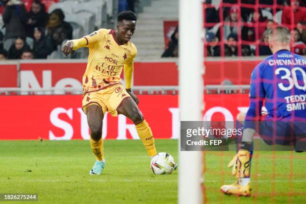 Papa Amadou DIALLO of Metz during the Ligue 1 Uber Eats match between Lille Olympique Sporting Club and Football Club de Metz at Stade Pierre Mauroy...