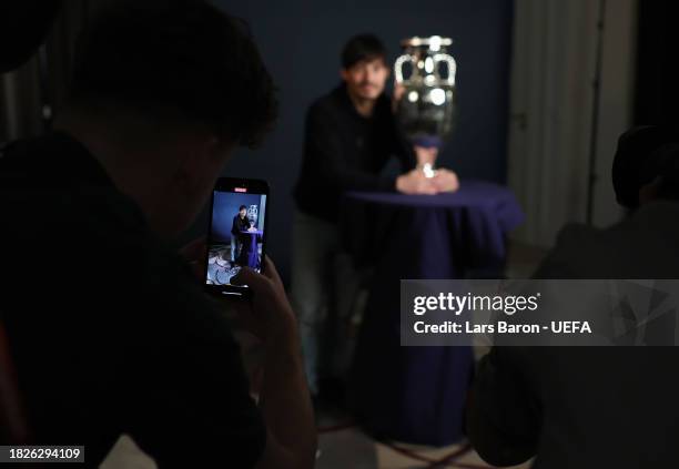 Guest David Silva of Spain is seen during a photo shooting ahead of the UEFA EURO 2024 Final Tournament Draw at the Atlantic hotel on December 01,...