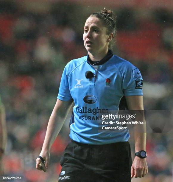 Referee Sara Cox during the Gallagher Premiership Rugby match between Leicester Tigers and Newcastle Falcons at Mattioli Woods Welford Road Stadium...